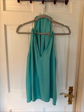 Turquoise Halter Neck Chiffon Dress